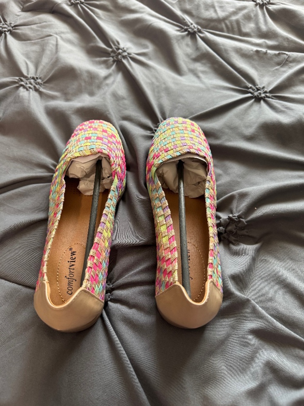 Comfort view multicolor on tan slip on dress shoes